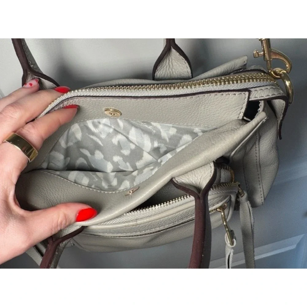 Aimee‎ Kestenberg Grey Pebble Leather Satchel Crossbody Bag Gold Hardware